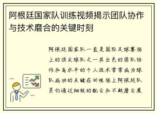 阿根廷国家队训练视频揭示团队协作与技术磨合的关键时刻 阿根廷国家队训练视频揭示团队协作与技术磨合的关键时刻