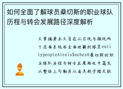 如何全面了解球员桑切斯的职业球队历程与转会发展路径深度解析 如何全面了解球员桑切斯的职业球队历程与转会发展路径深度解析
